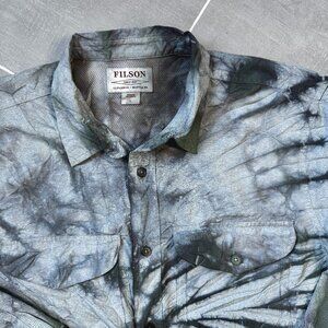Filson Twin Lakes Sport Shirt Mens Lrg Tie Dye Mint Grey Vented Fishing Outdoors